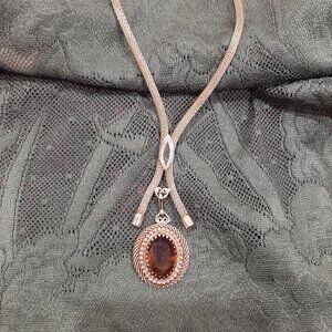 Rare sarah coventry vintage coastal cowgirl gold finish necklace amber pendant